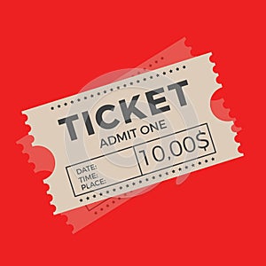 Ticket icon vector illustration in the flat style. Ticket stub isolated on a background. Retro cinema or movie tickets