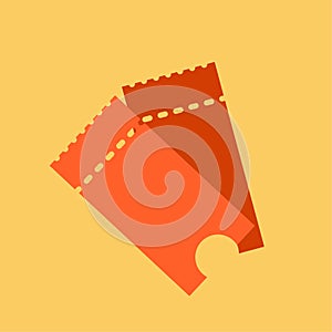 Ticket icon vector illustration in the flat style. Ticket stub isolated on a background. Retro cinema or movie tickets.