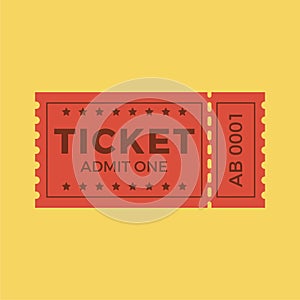 Ticket icon vector illustration in the flat style. Ticket stub isolated on a background. Retro cinema or movie tickets.