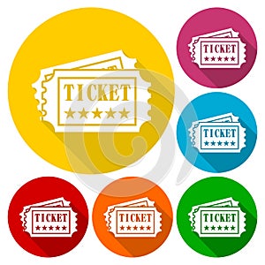 Ticket Icons set with long shadow