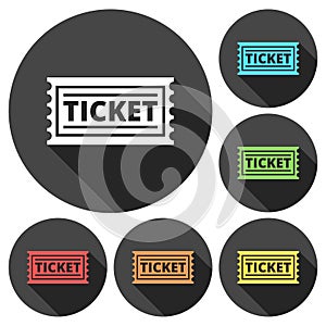 Ticket icons set with long shadow