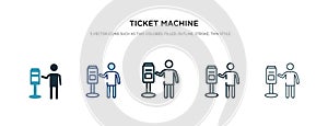 Ticket machine icon in different style vector illustration. two colored and black ticket machine vector icons designed in filled,