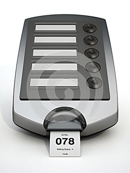 Ticket machine with the number 78 on the ticket. 3D illustration