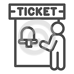 Ticket office and person line icon, Public transport concept, ticket box sign on white background, man buy tickets in