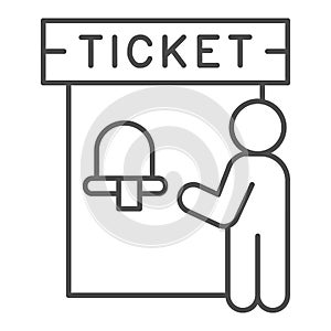 Ticket office and person thin line icon, Public transport concept, ticket box sign on white background, man buy tickets