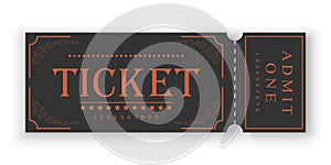 Ticket template in retro design isolated on white background. Front view