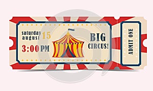Ticket to the circus is white and red. Great Circus