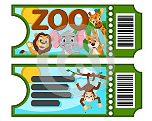 A ticket to the zoo with wild animals on a white.