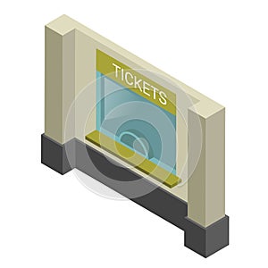 Ticket window isometric icon. Booking or box office. Ticketing counter.