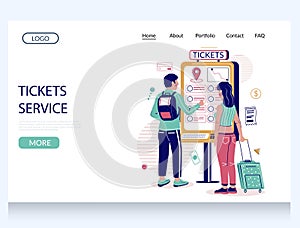 Tickets service vector website landing page design template