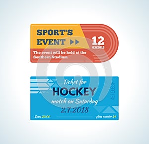 Tickets for sporting events: athletics at stadium and hockey game.