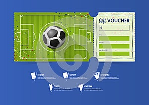 Tickets template design for football or soccer match. Gift vouchers or certificate coupons. Vector.