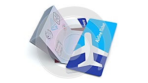 Tickets to airplane for travel with two passports of the tourists passengers