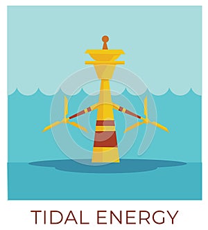 Tidal energy, power plant accumulating natural resources vector