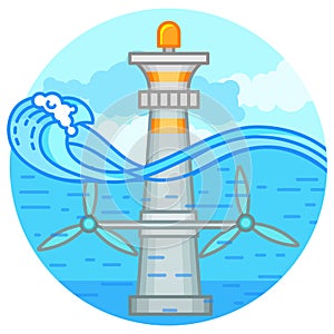 Tidal energy power plant. Eco Green Energy concept. Vector illustration in flat style