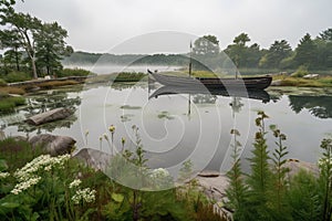 tidal pool, with viking ship at anchor, surrounded by underwater foliage