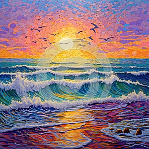 Tidal Tapestry - Abstract Pointillism Art Piece