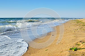 Tidal wave on a clean, sandy, sea beach