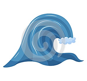 A tidal wave, a tsunami. Sea wave with foam. A symbol of summer, the sea, the natural element. Vector illustration in a