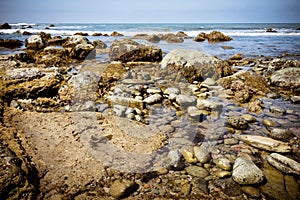 Tide pools on the Pacific Ocean during low tide at La Jolla shores near San Diego, California
