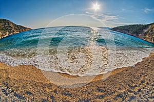 Tide & Wave at Sunset Myrtos Beach in Kefalonia, Greece