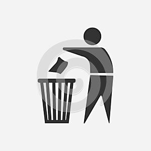 Tidy man icon vector. trash, can, waste, do not litter vector symbol