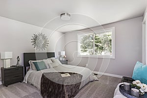 Modern bedroom interior with king size bed. photo