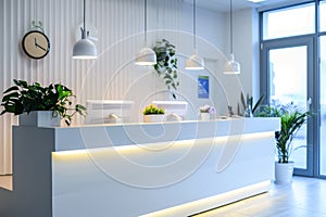 Tidy reception desk in a modern style. Generative AI