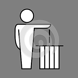 Tidyman throwing garbage in a trash can icon - vector illustration
