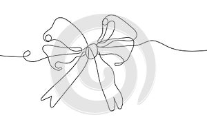 Tie bow vector illustration in continuous line style. Vintage neck bow for wedding. Hand drawn ribbon