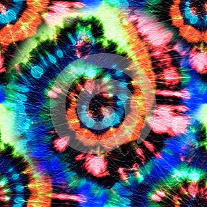 Tie and Dye Seamless. Ethnic Print. Floral Psychedelic Prints. Multicolor Hippie Pattern. Abstract Background. Multicolor Tie Dye