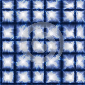 Tie Dye Shibori Seamless Pattern Background in Blue color Boho Plaid Check Color Design in 1970