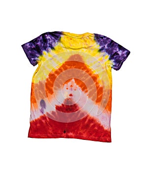 Tie dye style geometric patterned T-shirt isolated on a white background