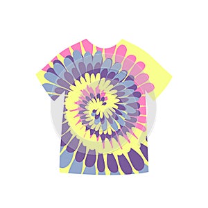 Tie Dye T-Shirt Spirals. flat vector trend illustration