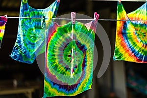 tie dye textile pattern on clothes line