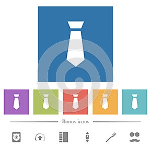 Tie flat white icons in square backgrounds