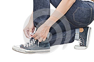 Tie his shoes Retro Canvas High Top Sneakers