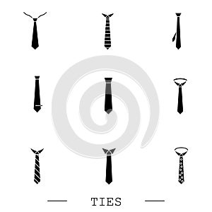 Tie Icon set black flat Vector Illustration On white Background Eps 10. Ties Icon set in trendy style isolated. Necktie symbol