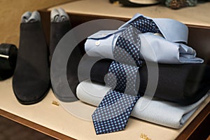 tie and men shirt in a fashion store showroom
