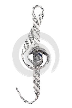 Tie with musical symbols and in violin clef shape