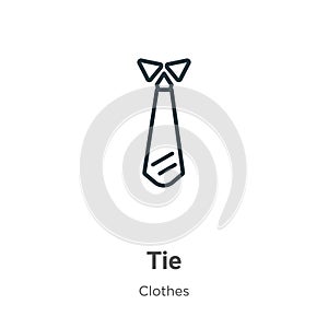 Tie outline vector icon. Thin line black tie icon, flat vector simple element illustration from editable clothes concept isolated