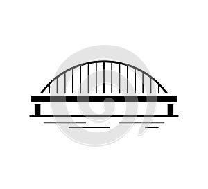 Tied arch bridge black silhouette icon isolated on white background. Urban architecture.