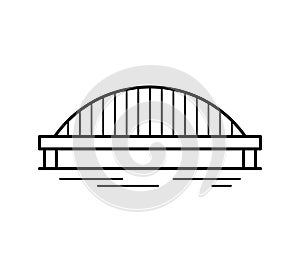 Tied arch bridge line icon isolated on white background. Urban architecture.