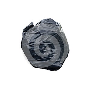 Tied black rubbish bag isolated on white background