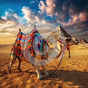 Tied Camel Standing Front Pyramids