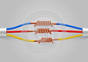 Tied electrical bright cables or wires bundle