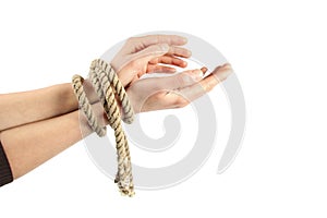 Tied hands isolated on white