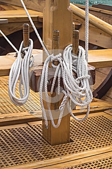 Tied ropes on a sailboat
