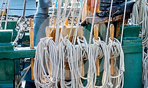 Tied ropes on a tall ship