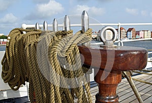 Tied ropes on tallship